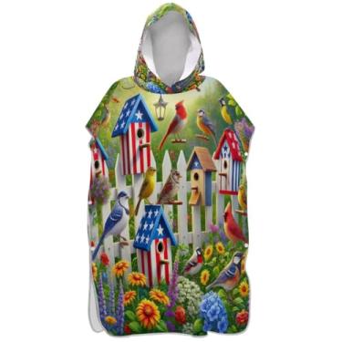 Imagem de Joisal Poncho de surfe trocador de roupão adulto toalha de banho com capuz de praia plus size ponchos adultos para mulheres casas de pássaros flores jardim