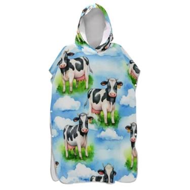 Imagem de TSENQUE Lindo roupão preto branco vacas surf poncho trocador para Adul vestível homens mulheres poncho com capuz praia moletom toalha natação