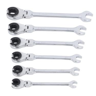 Imagem de Conjunto de chave de catraca Vomeko 6 unidades (10-17 mm) |Cabeça flexível aberta, engrenagem de 72 dentes em aço Cr V para CA, porcas da linha de combustível do freio