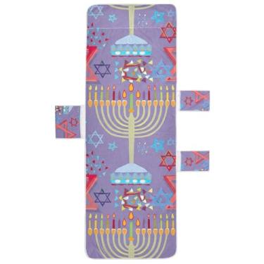Imagem de Menorahs coloridos roxo chaise lounge toalha de cadeira toalha de praia com bolso superior ajustado espreguiçadeira perseguição 85 x 76 centímetros
