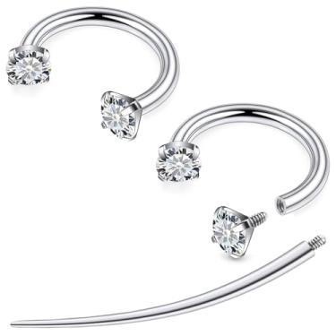 Imagem de Tkzndnm F136 titânio 20/18/16/14g 8/10/12 mm 10 cores CZ ferradura nariz orelha septo piercing joias cartilagem tragus helix daith brincos para mulheres homens, 16g*1/2in-12mm, Metal, Zircônia cúbica