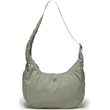 Imagem de Pander Bolsa de ombro feminina de nylon 4L, bolsa crescente repelente de água com alça ajustável, Sálvia cinza, Medium, Compacta, minimalista, contemporânea