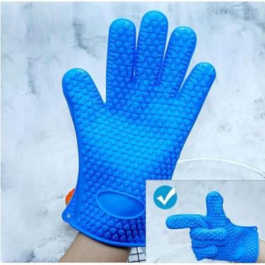 Imagem de Luva Térmica de Silicone Antiaderente, Azul, Resistente a Temperaturas -40ºC a 230ºC, 27 x 18,5 cm, Uso Doméstico
