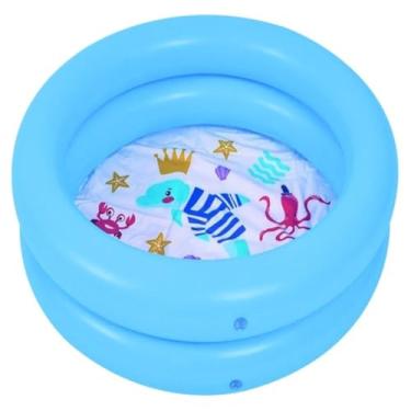 Imagem de Piscina Infantil 2 Niveis 46L 76x20CM Azul Inflável com Tema Marinho Azul Design de Oceano com Estrelas e Polvos para Bebês e Crianças Uso em Praia e Jardim