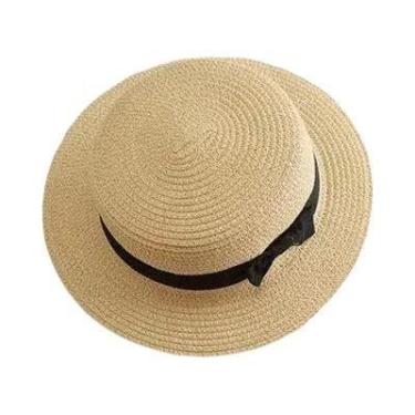 Imagem de Chapéu de Praia Feminino com Aba Plana e Laço - Boné de Palha Casual p
