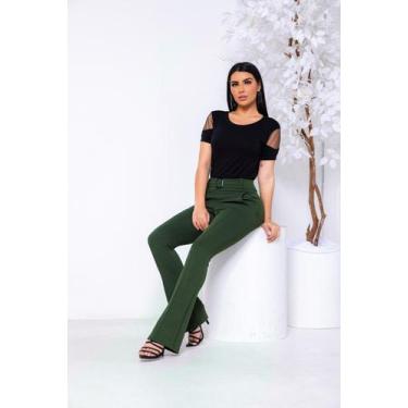 Imagem de Calça  Flare feminina Em Malha Crepe Pura Elegância, Verde militar, G
