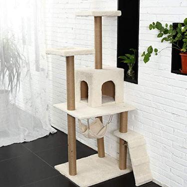 Imagem de U5GAAALPPQ9 Árvore de gato para gatos grandes Chartreux bege creme 2GG árvores extra grandes arranhador poste e torres adultos móveis arranhador centro de atividades (A)