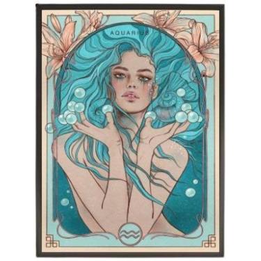 Imagem de Quadro Vintage Signo Aquário 33X24 Com Vidro - Madeira Preta