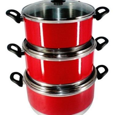 Imagem de Jogo Panelas Grande (Jogão) Vermelho Alumínio 3 Peças Cor Vermelho