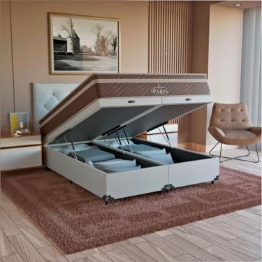 Imagem de Cama Box Baú Queen Branco + Colchão Paris Molas Ensacadas - eShop casa