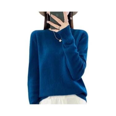 Imagem de Suéter Feminino De Lã Com Gola Redonda, Manga Longa, Tricô, Elegante, 