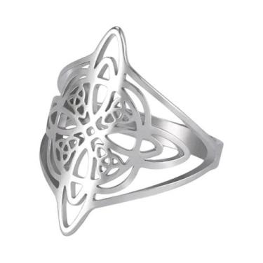 Imagem de Anel De Aço Inoxidável Com Nó Celta Triquetra Wicca, Amuleto De Proteç