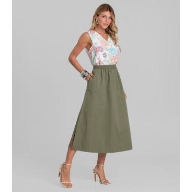 Imagem de Saia Midi Feminina em Sarja Dianna Verde, P, Verde
