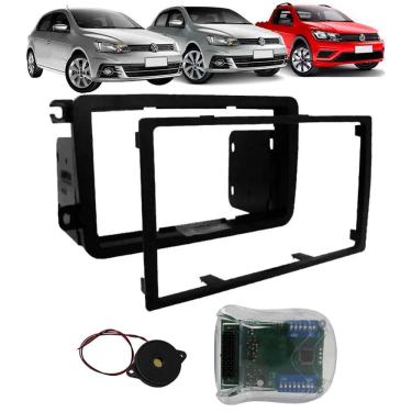 Imagem de Moldura De Painel 2 Din + Interface Comando de Volante Vw Gol Saveiro Voyage G7 2017 2018
