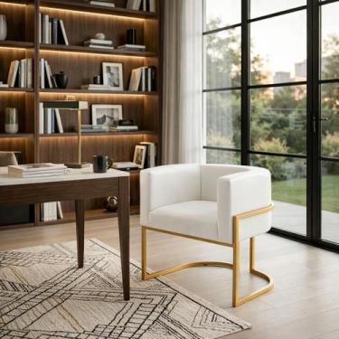 Imagem de Poltrona Lua material sintético com Base Dourada Moderna e Elegante Co