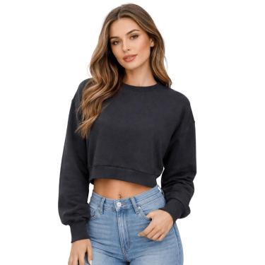 Imagem de Blusa Cropped Moletom Manga Longa Básica Feminina Lunender 00083 Preta-Feminino