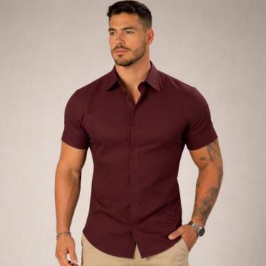 Imagem de Camisa Social Masculina Slim Manga Curta - Volgue, Vinho, G