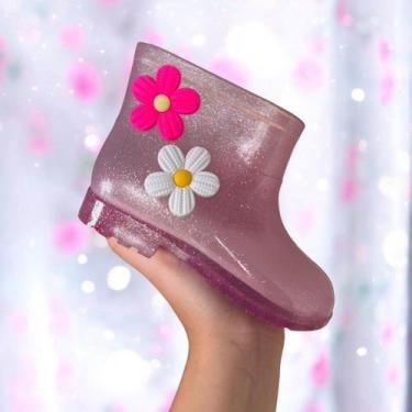 Imagem de Galocha infantil Feminina Botinha De Chuva Com Flores linda Leve e Con