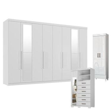 Imagem de Guarda Roupa Casal New Master 8 Portas 4 Gavetas com Espelho e Cômoda 