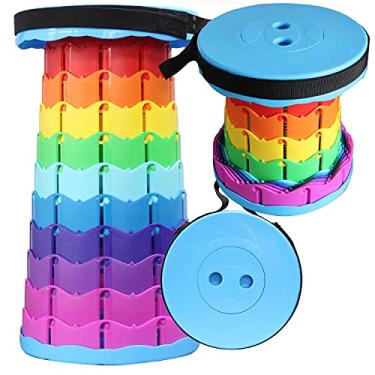 Imagem de Jihong Banco dobrável retrátil portátil Upgrade 4.0, assento de plástico arco-íris moderno, pernas telescópicas, altura ajustável, 6 a 45 cm, capacidade de 158 kg, ideal para caminhadas, acampamento