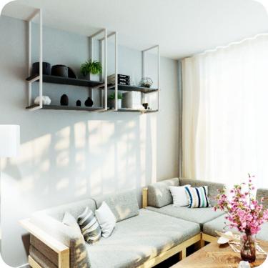 Imagem de Nicho Branco Prateleira Suspensa Teto Sala Preta 1.20mt