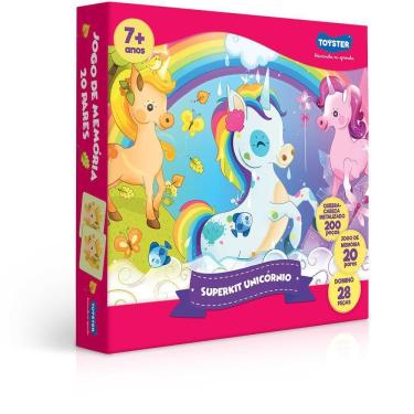 Imagem de Super Kit Quebra Cabeca Memoria e Domino Unicornio Metalizado TOYSTER