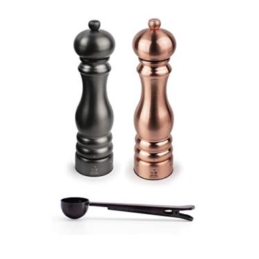Imagem de Peugeot Paris Chef Carbone u'Select Stainless Steel 22cm 9 inch Carbon Finish Pepper Mill w/ Copper Salt Mill- With Stainless Steel Spice Scoop/Bag Clip