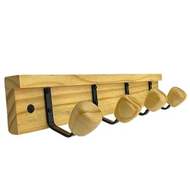 Imagem de Cabide Triunfo 4 ganchos cabideiro de madeira p/Parede ou Porta Organizador de Roupas e Acessórios. Cor:Natural