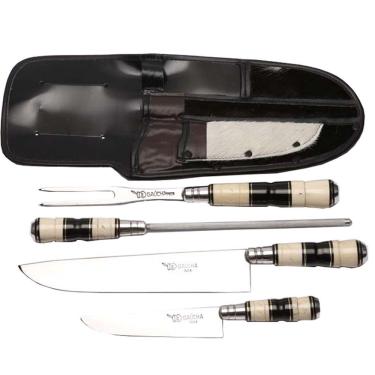 Imagem de Conjunto de Facas 6 e 10 Garfo Chaira Inox Osso Chifre Couro