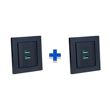Imagem de Kit 2 Espelhos de Tomadas Duplo Reto com 2 Usb 4.9A COR:PRETO