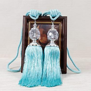 Imagem de 2 peças borlas cortina tieback tiras de plástico bola titular acessório acessórios de cortina fivela corda decoração para casa, céu azul, preço de 2 peças