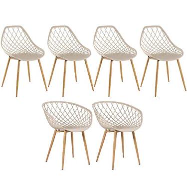 Imagem de Loft7, Kit 2x Cadeiras Clarice Nest com braços + 4 Cadeiras Cleo, Metal e Polipropileno, Sala de Estar, Jantar, Cozinha e Comercial - Nude