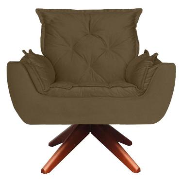 Imagem de Poltrona Base Giratória De Madeira Amamentação Suede Bege
