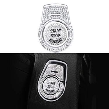 Imagem de LECART 3 peças Bling Car Engine Start Stop Button Cover Trims para BMW Premium Liga de Zinco Botão de Ignição Adesivos Compatível com BMW 2 3 3GT 4 5 6 7 X1 X2 X3 X4 X5 X6 X6M M2 M3 M4 M5 M6 Series