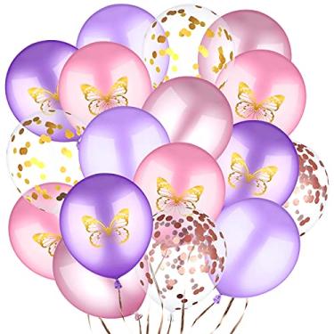 Imagem de 90 peças de 30,5 cm, borboleta, roxo, rosa, balões, tema de chá de bebê, princesa, festa de aniversário, balões de látex rosa, roxo, confetes dourados, balões roxos claros, suprimentos para chá de be