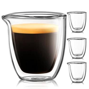 Imagem de Conjunto de 4 xícaras de café expresso para servir - Copo de café expresso de vidro com bico de 76,5 g - Copos de café expresso duplos - Xícara de café expresso transparente Doppio pequena com parede