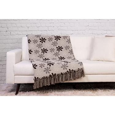 Imagem de Manta para Sofá Dupla Face Jacquard com Franja 1,40x2,50 + 2 Capas de Almofada (Flor marrom)