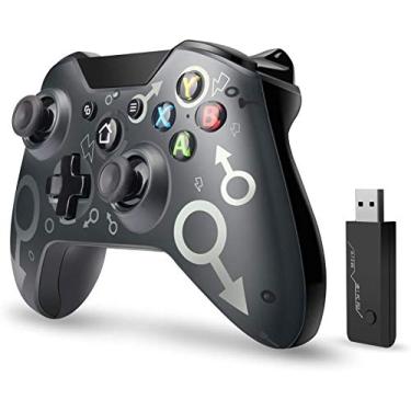 Imagem de xuelili Controles sem fio para Xbox One, joystick de PC sem fio com adaptador sem fio de 2,4 GHz, compatível com Xbox One / One S / One X / P3 Host / Windows 7/8/10,Preto