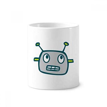 Imagem de Suporte para caneta de escova de dentes de robô cinza Universo e alienígena copo de cerâmica branco 355 ml