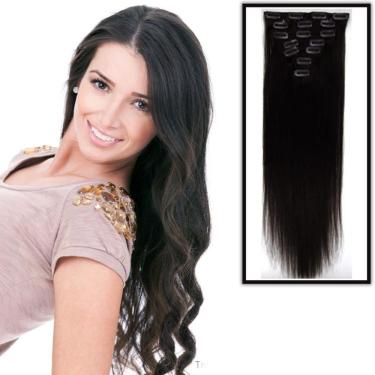 Imagem de Aplique Tic Tac Kit 07pc Humano Liso 40-45cm 70g Castanho Natural Virgem