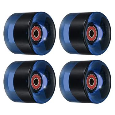 Imagem de PATIKIL Rodas Longboard de 60 mm com rolamentos ABEC-9, pacote com 4 rodas de rua para skates Cruiser Wheel Replacement 80A, azul claro e vermelho