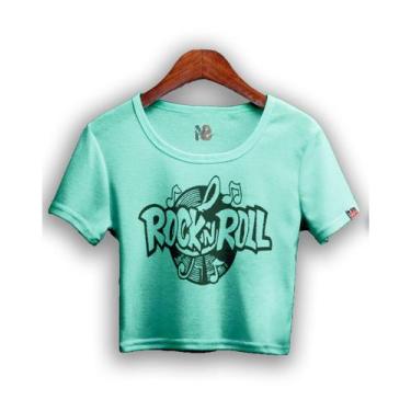 Imagem de Camiseta Cropped Rock In Roll Verde Água Soltinha - No Sense