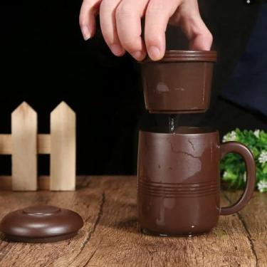 Imagem de YTDJJWLS 12,4 cm Canecas de xícara de chá com filtro manual de argila roxa Yixing chinesa