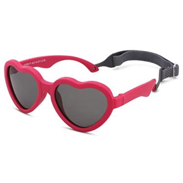 Imagem de Melpomenia Óculos de sol polarizados para bebês em forma de coração com alça ajustável inquebrável para recém-nascidos de 0 a 24 meses, A5 Rosa Choque/Cinza, Medium