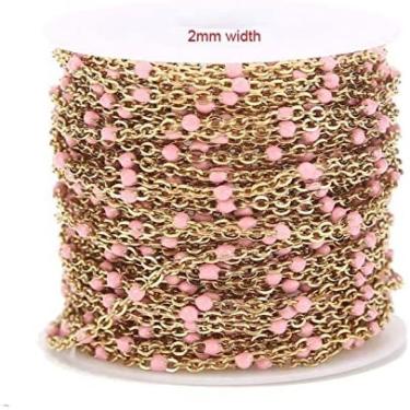 Imagem de Correntes de cabo de ligação esmaltada de aço inoxidável, 2mm de largura 2m para colar diy, descobertas de fabricação de joias, rosa claro dourado