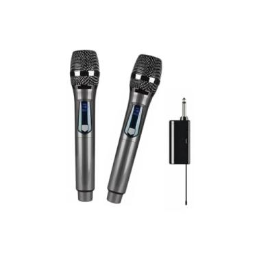 Imagem de Kit 2 Microfone Duplo Sem Fio Profissional Uhf Recarregavel Dinamico, Karaoke Para Festas, Eventos, Aulas, Palestras, Igreja
