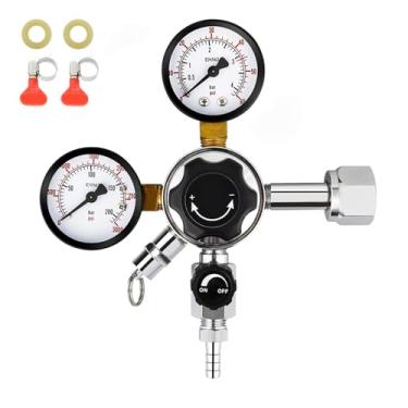 Imagem de FERRODAY Regulador de CO2 de calibre duplo Kegerator de cerveja Regulador de CO2 Barril de cerveja Regulador Kegerator de dois estágios Regulador de cerveja CGA-320 Parte Kegerator de CO2 Regulador de