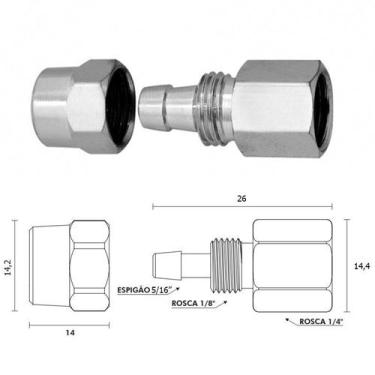 Imagem de Adaptador Filtro Torneira Rosca 1/4 X Mangueira 5/16 Ou 8mm - 1500006 