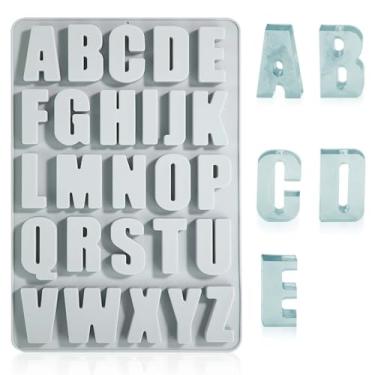 Imagem de Modelo de alfabeto de 26 cavidades, moldes de silicone de 26 x 19 cm, estênceis de letras, molde de giz de cera, moldes de chocolate, para fazer bolo, sobremesa (azul) (azul)