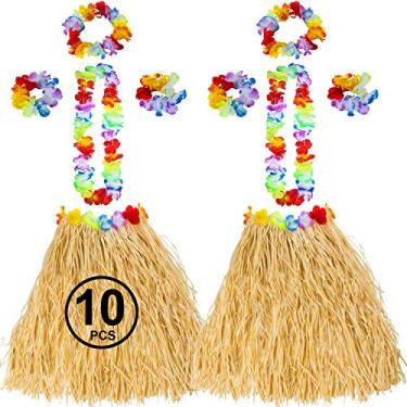 Imagem de Tigerdoe Fantasia havaiana – Saia Hula – Fantasia Luau – Flower Leis – Acessórios de festa havaiana (fantasia havaiana – Conjunto de 10 saias Hula)